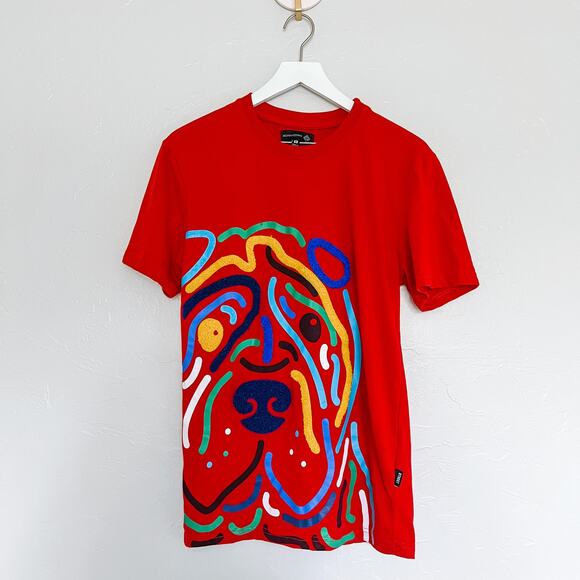 8IGHTH DSTRKT SBM Red Double Jersey Tee Textured Dog Print Small - Picture 2 of 7